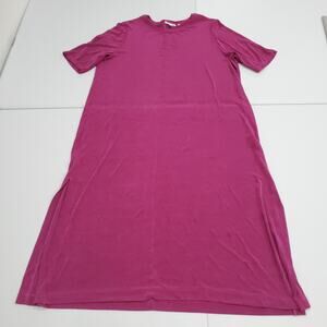 Chicos Traveler Dress Womens XL Pink Magenta Short Sleeve Midi Side Slit Stretch